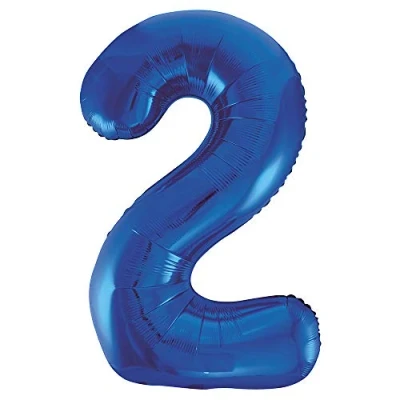 Image of Blue Number 2 Shaped Large Foil Balloon (86cm) 1 Piece Perfect for Birthday Parties and Special Events