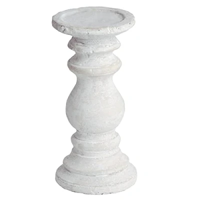 Image of White Wash Stone Textured Vintage Column Candle Holder 20cm Height New Home Gift Birthday Present