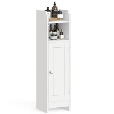Image of VASAGLE Slim Bathroom Floor Storage Cabinet with Door and Shelves, Freestanding Unit, Narrow Toilet Paper Cabinet, Adjustable White BBC310W01
