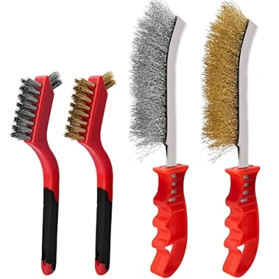 Image of Hand Wire Brush Set 4 Pcs with Stainless Steel and Brass Brush,Wire for Cleaning Rust, Paint Welding Slag (2 big,2 small)
