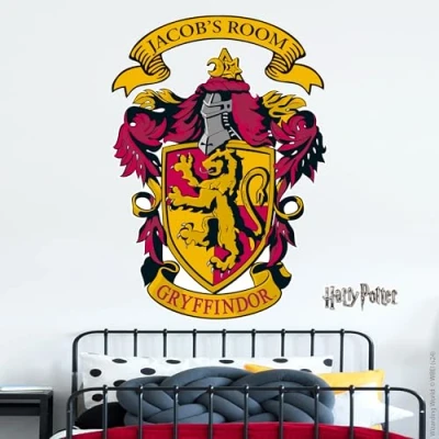 Image of Harry Potter Wall Sticker Gryffindor Crest &amp; Personalised Name Decal Wizarding World Art (90cm Height x 65cm Width)