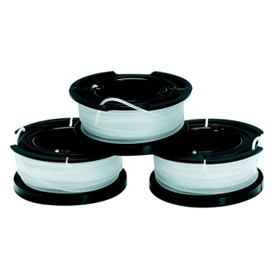 Image of BLACK+DECKER A6485 thread bobbins (for trimmers 3 pack x 10 m length, ⌀ 1.5 mm diameter), Black, Translucent