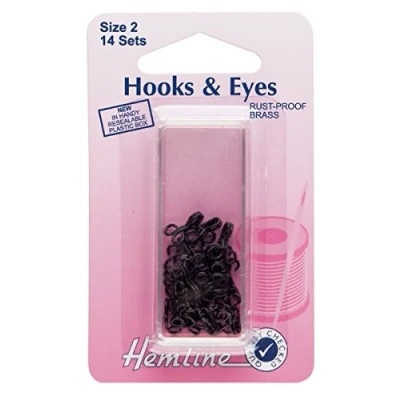 Image of Hemline Hooks and Eyes Black, Size 2, 14 sets