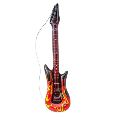 Image of WIDMANN 04815 Inflatable Rockstar Guitar With Flames And Strap, Adult Unisex, Length 105 cm, Pop Star, Punk, Musicians, Carnival, Theme Parties