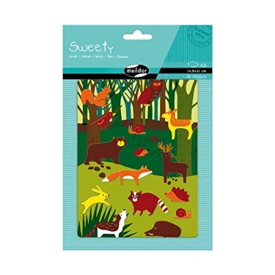 Image of Maildor Ref AE129O Sweety Stickers (Pack of 2 Sheets) Animals in the Woods Designs 21 x 14.8cm, Easy to Apply &amp; Remove, Reusable, 30 Included