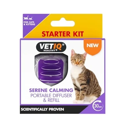 Image of VETIQ Serene Calming Portable Diffuser Starter Kit For Cats &amp; Kittens, Help Calm, Relax Ease Separation Anxiety, Anxiousness or Hyperactivity, No Plugs Electricity Needed, 6 ml Refill