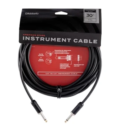 Image of D’Addario Accessories American Stage Guitar Cable Premium Instrument with ¼ Inch Ends Cord Made in the USA Straight 30 feet