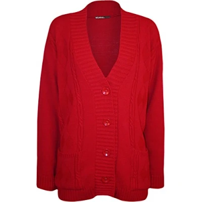 Image of WearAll Plus Size Womens Button Long Sleeve Pocket Top Ladies Knitted Cardigan Red 8 10