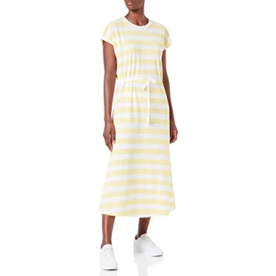 Image of ONLY Women&#039;s ONLMAY S/S MIDI Stripe Dress JRS, Lemon Meringue/Stripes:Cloud Dancer (kia), S