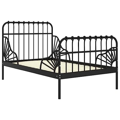 Image of vidaXL Extendable Metal Bed Frame 80x130/200 cm Sturdy Powder Coated Design, Adjustable Length, Easy Assembly, Superior Mattress Support, Elegant Black