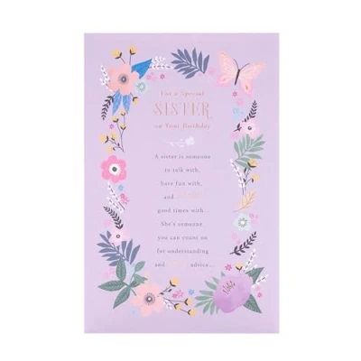 Image of UK Greetings Birthday Card for Sister Floral Border Design Thinking of You Range