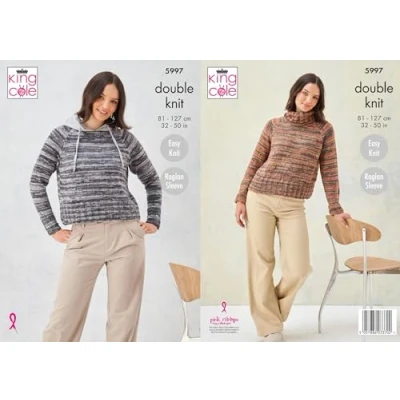 Image of King Cole Ladies DK Knitting Pattern Easy Knit Round or Cowl Neck Sweater (5997)