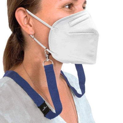 Image of Durable 2 Clip Soft Face Mask Lanyards with Safety Release, 10 Pack, Blue
