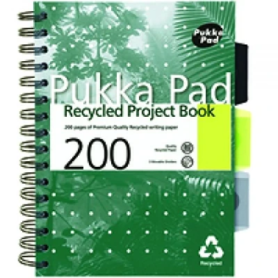 Image of Pukka Pad Recycled Project Book Wirebound Perforated Ruled 5 Divider 200pp 80gsm A5 Ref 6051 REC [Pack 3]