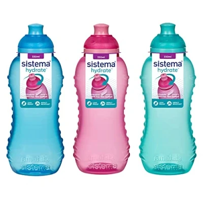 Image of 3 Sistema 330ml Twist n Sip Drink Bottles, Blue, Pink, Green