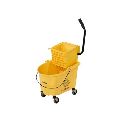 Image of Mop Bucket with Wringer, 28 Litre Yellow Plastic on Wheels Ergonomic Carry Handle &amp; Detachable Wringer for Commercial Floor Cleaning