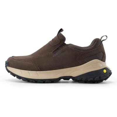 Image of FitVille Men&#039;s Extra Wide Hiking Shoes,Slip On Trainers Outdoor Trekking Walking Shoes for Swollen Feet Charcoal Brown 10 UK