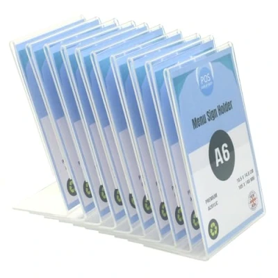 Image of POS Display Shop 10 x A6 Portrait Angled Poster Holder Menu Sign Single Sided Leaflet Stand Acrylic PDS8000 Recyclable!