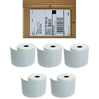 Image of 5 X Thermal Labels 4x6 Round 100mm 150mm (6&#039;&#039; 4&#039;&#039;) Plain White for Printers Zebra Printer Rolls 500 Per Roll