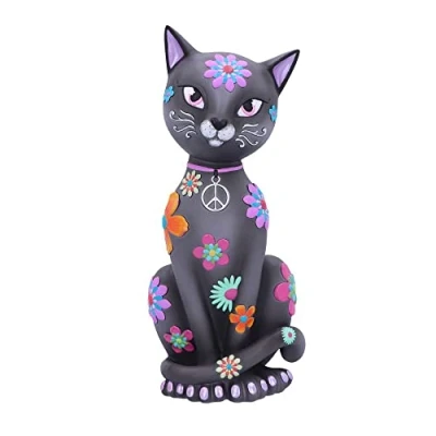 Image of Nemesis Now Hippy Kitty 26cm, Resin, Black, Black Kitten, Figurine, Spiritual Gift, Cast in the Finest Expertly Hand Painted
