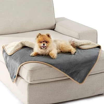 Image of Lesure Waterproof Dog Blanket Washable 80x60cm Puppy Fleece For Small Dogs and Indoor Cats, Personalised Pet Throw Protects Bed Sofa with Soft Plush, Grey