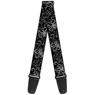 Image of Buckle Down Guitar Strap Fleur De Lis Outline Filigree Black Gray 2 Inches Wide (GS W30610)