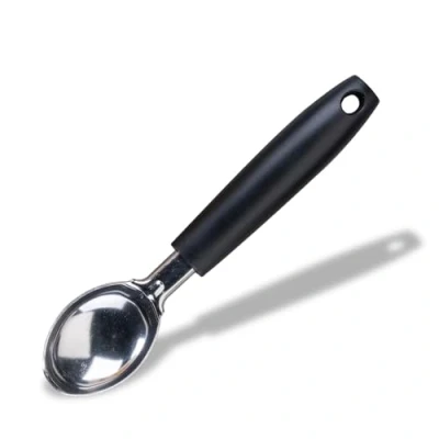 Image of Fackelmann INITIAL Ice Cream Scoop Stainless Steel, Plastic Handle, Multi Functional Gelato Sorbet Spoon &amp; Server, Dessert Cookie Scoop, Mashed Potato Fruit Baller, 19.2x4.2x2cm, Black