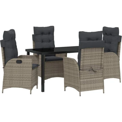 Image of vidaXL 5 Piece Garden Dining Set with Cushions Grey Poly Rattan