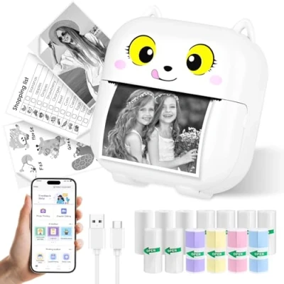 Image of Ambesty Mini Printer, Mobile Photo Portable Wireless Thermal with 13 Rolls, Smartphone Bluetooth for Learning Aid, Notes, Journal