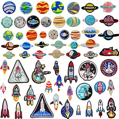 Image of Woohome 41 PCS Iron on Patches Solar System Appliques Stickers, Mixed Spacecraft Planet Embroidered Decorative Applique Kit for Cloth Backpacks Jeans Coats, Theme