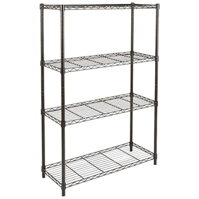 Image of Amazon Basics 4 Shelf Storage Unit With Height Adjustable Shelves and Levelling Feet, 640 kg Max Weight, Black, 35.6 cm D x 91.4 W 137.1 H