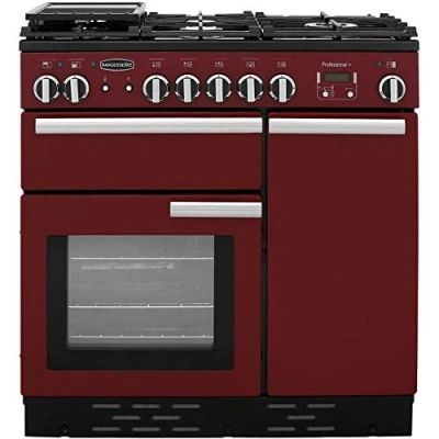 Image of Rangemaster PROP90DFFCY/C Professional Plus Cranberry with Chrome Trim 90cm Dual Fuel Range Cooker