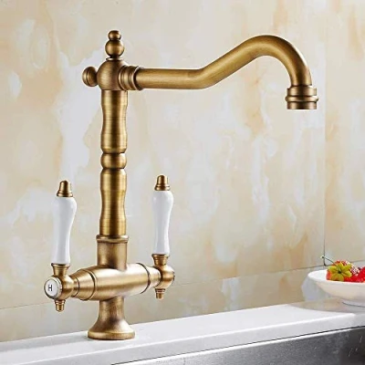 Image of LXDZXY Faucets,Bathroom Mixer Tap Traditional Kitchen Sink Double Handle Solid Brass Antique Bronze Classic Faucet,Bronze