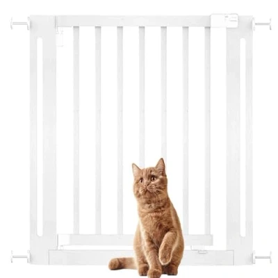Image of Bettacare Wooden Elegance Dog Gate, White, 79cm 87cm, Pressure Fit Safety 57cm Extra Wide Doorway, One Piece Gate for Puppy, and Pet, Stylish Design Easy Installation
