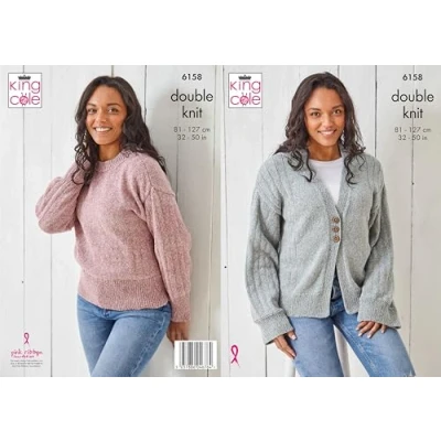 Image of King Cole Women’s Knitting Pattern Double Knit Sweater and Cardigan (6158), 32 50 (81cm 127cm)