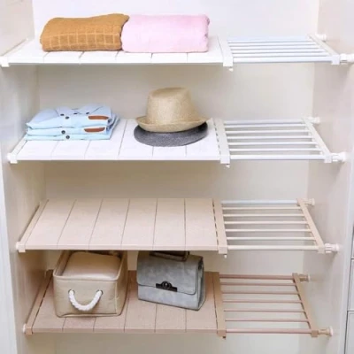 Image of Yoillione Expandable Shelves Wardrobe Storage Closet Organiser Cupboard Organiser, White Airing Adjustable Rack Dividers, Tension Shelf Separator