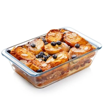 Image of Deep Glass Baking Dish, Oven Rectangular Lasagne Proof Clear Roasting Dish (1.4L)