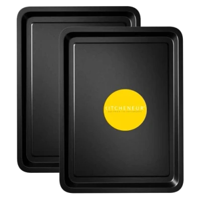 Image of 2 Pack Essentials Baking Tray Set 32cm Easy Cleaning Tray/Pan, Non Stick Tin, Multi Oven Trays Dishwasher Safe and Clean by KITCHENEUR® …