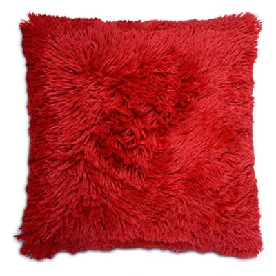 Image of Adore Home Super Soft Faux Fur Cushion Covers Cuddly Shaggy 43x43cm (Red)