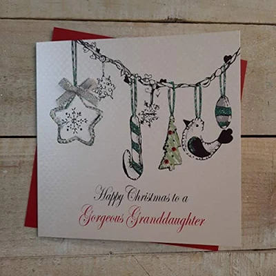Image of WHITE COTTON CARDS Happy Gorgeous Granddaughter, Handmade Christmas Card (Code EX403)