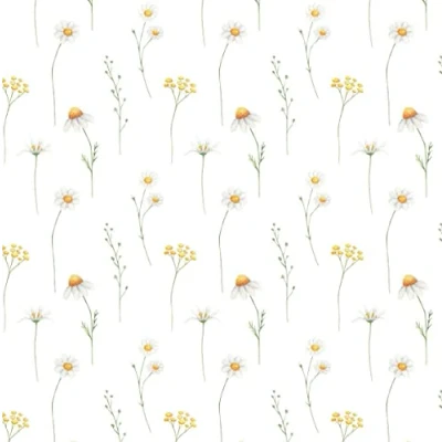 Image of Melody Jane Dolls House White &amp; Yellow Daisy Floral Flower Pattern Miniature Print Wallpaper