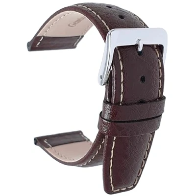 Image of Talk Time Genuine Padded Leather Buffalo Grain Watch Strap Dark Brown 20mm