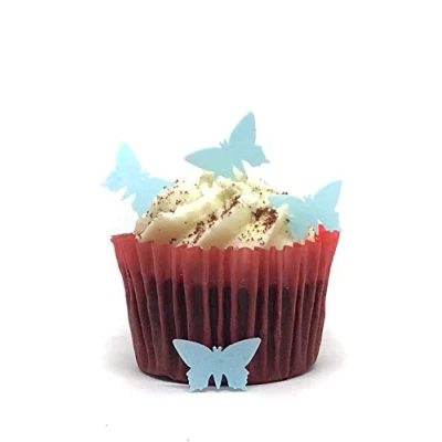 Image of 100 Precut Pale Blue Edible Wafer Paper Mini Butterfly Cake Toppers Perfect for Cupcakes or Table Decorations
