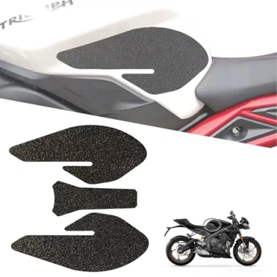 Image of DFFMQSJ Motorcycle Side Fuel Tank Pad Protector Stickers Decal Non slip Gas Knee Grip Traction Tankpad Black Self Adhesive Accessories Compatible with Triumph Street Triple 765R 765RS 2019