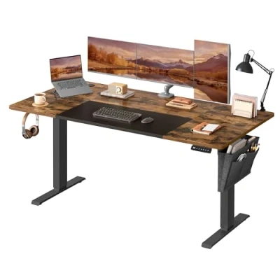 Image of VASAGLE Electric Standing Desk, Height Adjustable 70 x 160 (72 120) cm, 4 Memory Heights, Storage Pocket, for Home Office, Study, Rustic Brown and Matte Black LSD026X11V1