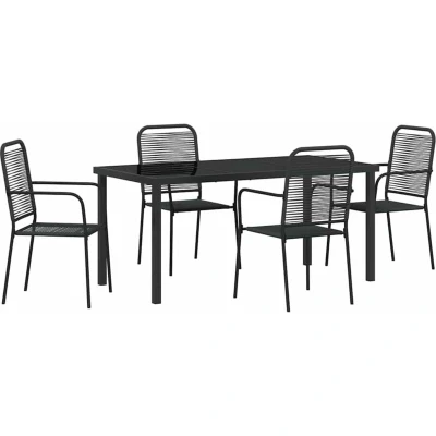 Image of vidaXL 5 Piece Garden Dining Set Black Cotton Rope and Steel