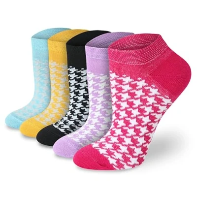 Image of Socksmad Ladies Trainer Socks Size 4 7 Coloured Heel &amp; Toe Black Multipack Womens Sports Cotton Rich, Summer Liners Wardrobe Essentials Gifts for Her Dogtooth, 5 Pair