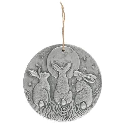 Image of Lisa Parker Stunning Silver Three Hares Gazing Moon Wall Plaque 20cm x (1 Pc.) Designed Enchanting Terracotta Decor Perfect for Indoor &amp; Outdoor Use