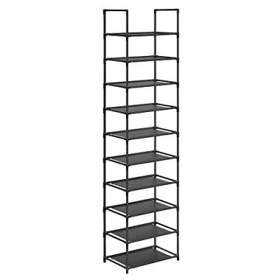 Image of SONGMICS Shoe Rack, 10 Tiers, Narrow 28 x 45 173 cm, Metal Frame, Non Woven Fabric Shelves, Hallway, Bedroom, Black LSH010B02