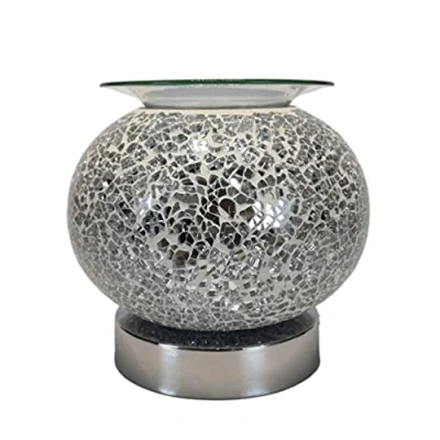 Image of iep Silver Round Mosaic Burner Colour: Oil and Wax Melt Fragrance Touch Technology